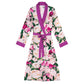 Pink Flower Print Purple Silky Satin Robe With Belt