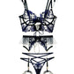 Black&Blue Lace Tie Adjustable Sculpting Body Lingerie Set