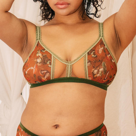 Mushroom Fairy Printed Mesh Peekaboo Bralette