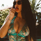 Green Foil Lace Seductive Sheer Bodysuit