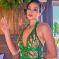 Green Foil Lace Seductive Sheer Bodysuit