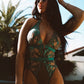 Green Foil Lace Seductive Sheer Bodysuit