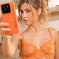 Orange Floral Embroidery Lingerie Set