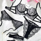 Ultra-Thin Sheer Black Embroidery Lingerie Set