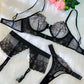 Sheer Black&Champagne Embroidered Lace Lingerie Set