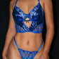 Midnight Blue Leather Lace Embellished Lingerie Set