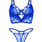Midnight Blue Leather Lace Embellished Lingerie Set