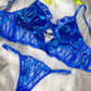 Midnight Blue Leather Lace Embellished Lingerie Set