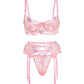 Pink Floral Embroidery Pearl Chain Lingerie Set