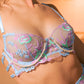 Blue Floral Embroidery Pearl Chain Lingerie Set