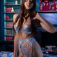 Blue Floral Embroidery Pearl Chain Lingerie Set