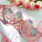 Pink Floral Embroidery Pearl Chain Lingerie Set
