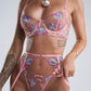 Pink Floral Embroidery Pearl Chain Lingerie Set