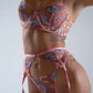Pink Floral Embroidery Pearl Chain Lingerie Set