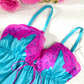 Pink Lace & Blue Silk Contrast Lingerie Set