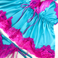 Pink Lace & Blue Silk Contrast Lingerie Set