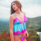 Pink Lace & Blue Silk Contrast Lingerie Set