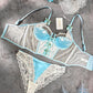 Baby Blue Satin Rosette Bow Lingerie Set