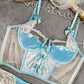 Baby Blue Satin Rosette Bow Lingerie Set