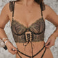 Black Gold-threaded Butterfly Bow Lingerie Set