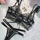 Black Gold-threaded Butterfly Bow Lingerie Set