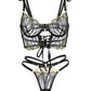 Black Gold-threaded Butterfly Bow Lingerie Set