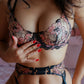 Black& Dustyrose Flowers  Lingerie Set
