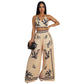 V-neck hanging neck wide leg pants set