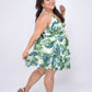 Leaf Print O-ring Mini Dress - Plus Size