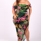 Tropical Off Shoulder Draped Slv Maxi Dress