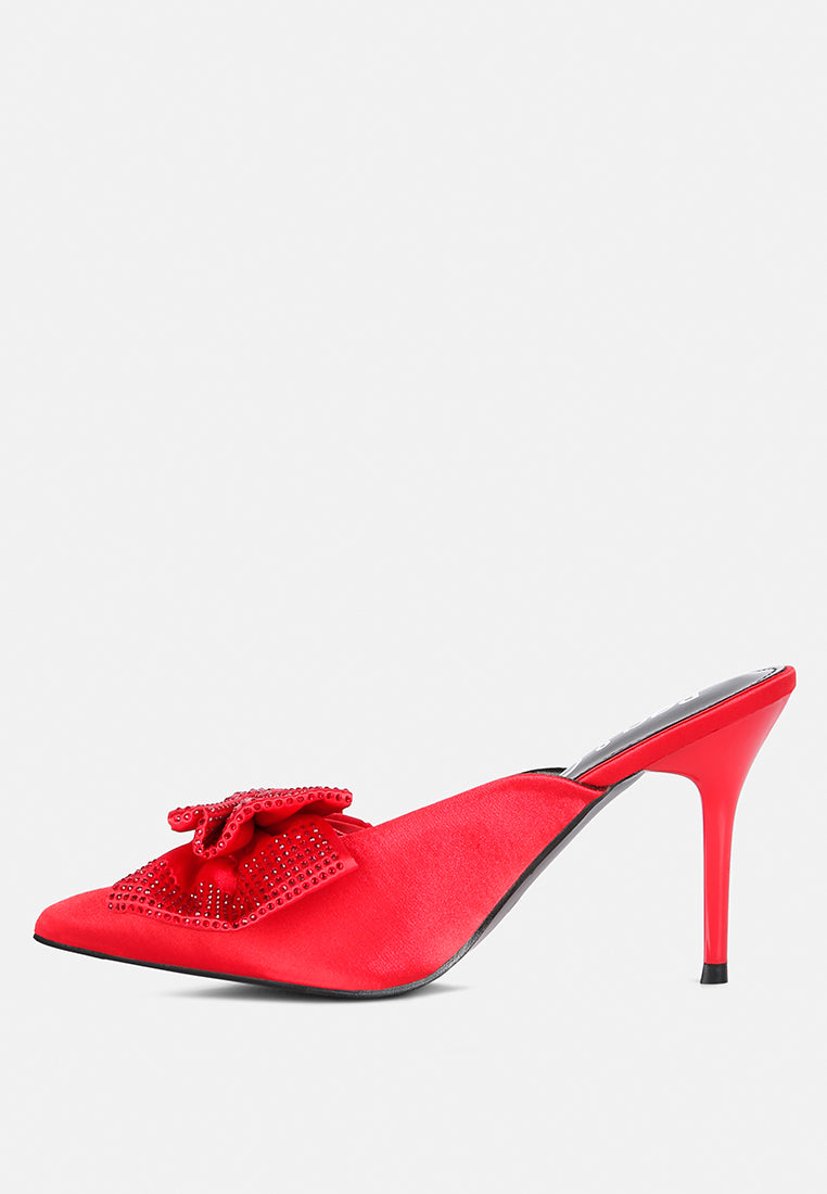 Elisda Blue Diamante Bow Heeled Mules