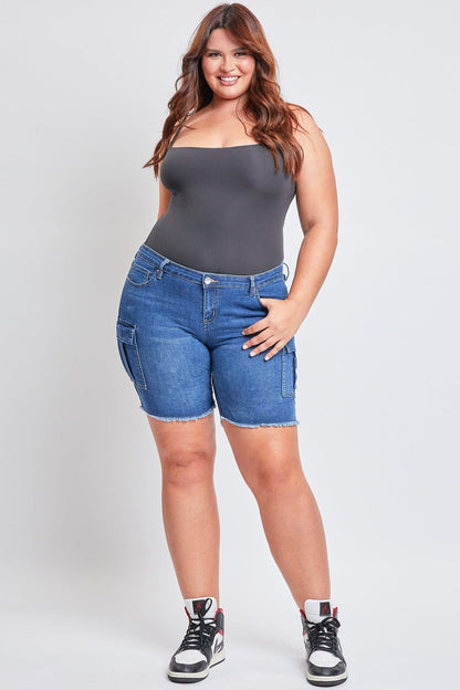 Low Rise Frayed Cargo Bermuda Shorts