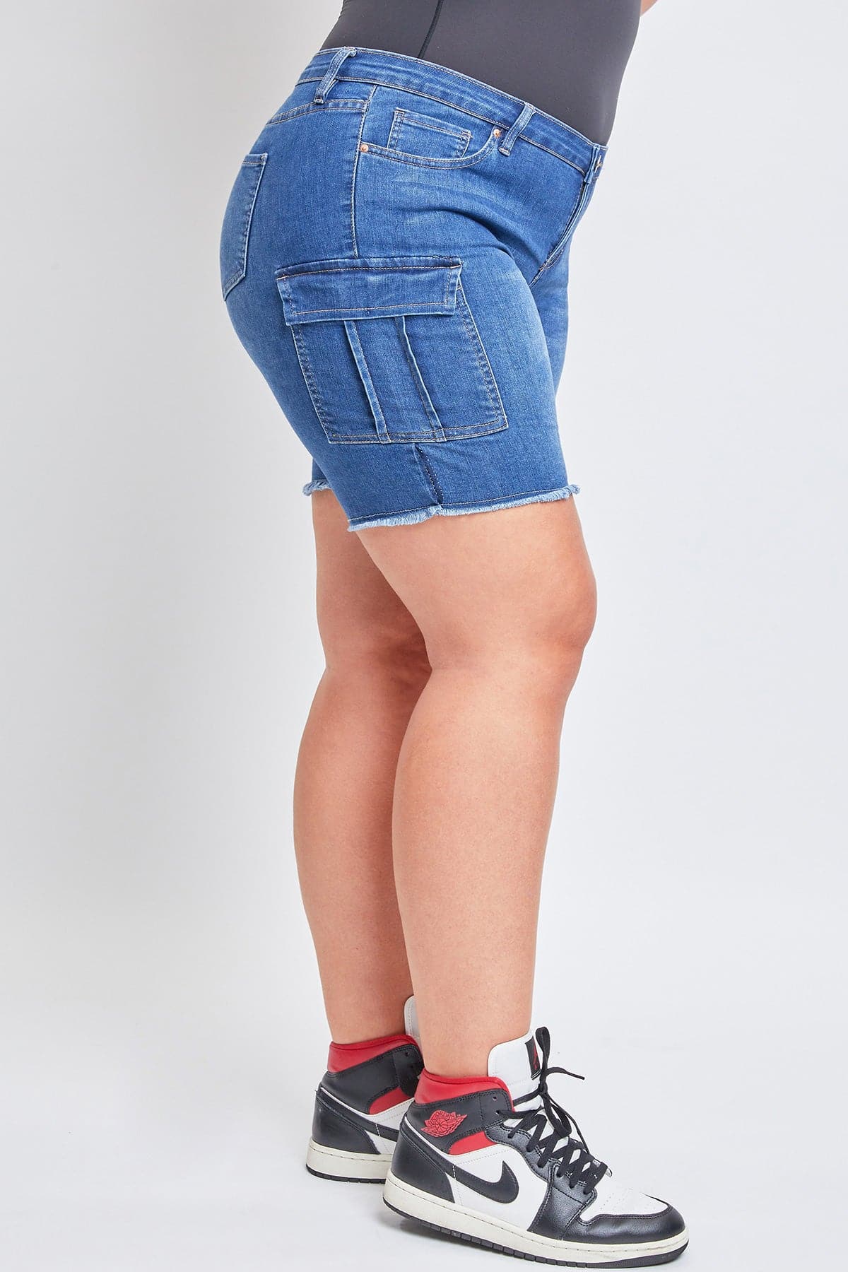 Low Rise Frayed Cargo Bermuda Shorts