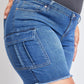 Low Rise Frayed Cargo Bermuda Shorts