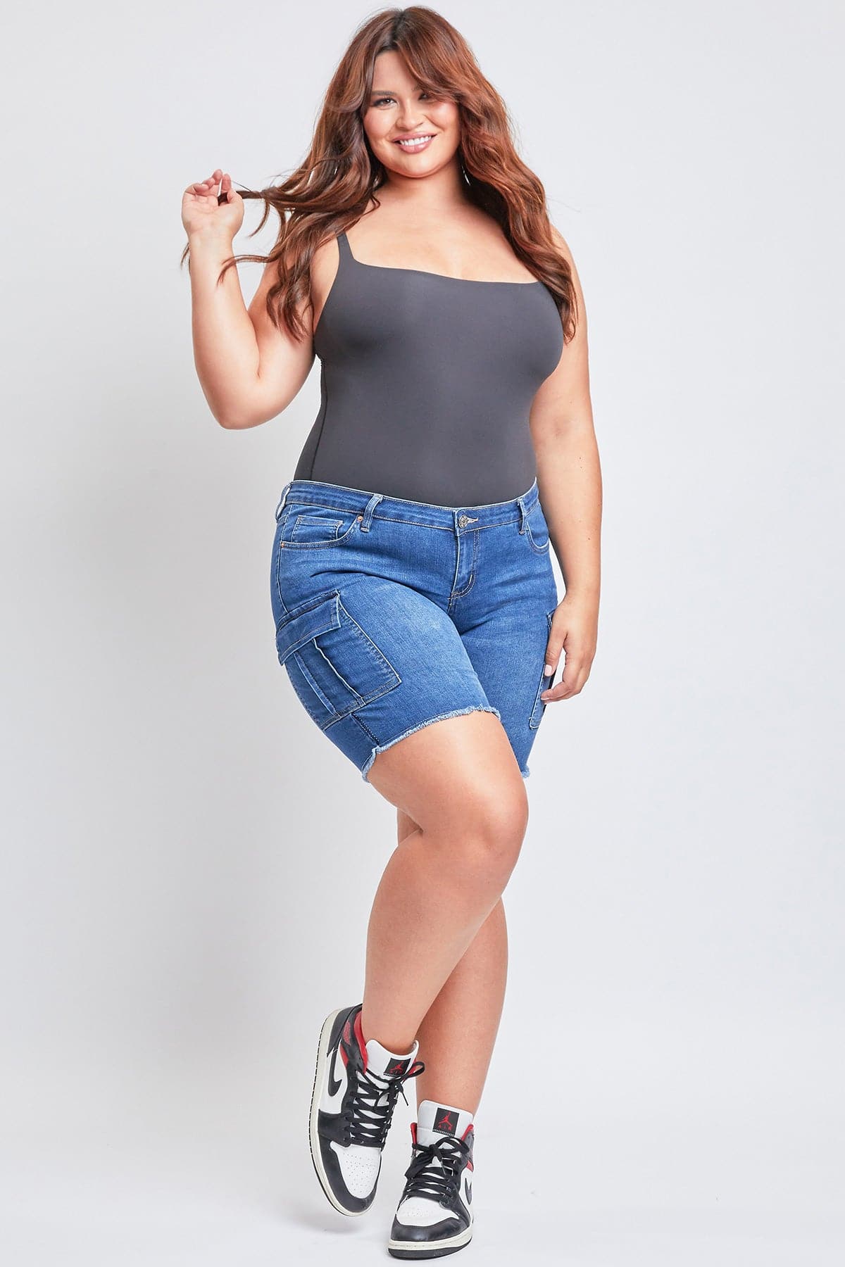 Low Rise Frayed Cargo Bermuda Shorts