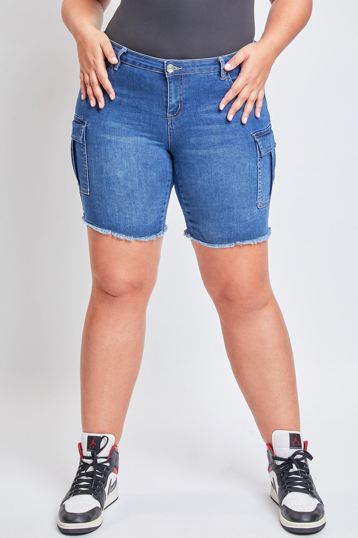 Low Rise Frayed Cargo Bermuda Shorts