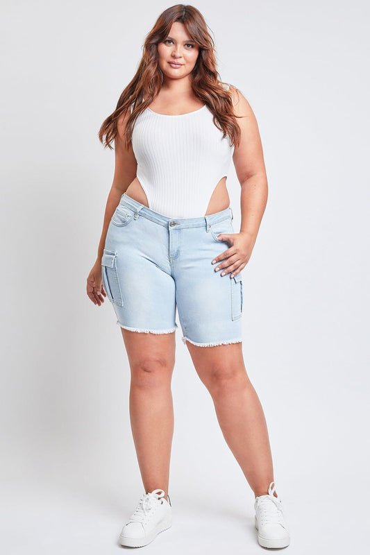 Low Rise Frayed Cargo Bermuda Shorts