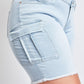 Low Rise Frayed Cargo Bermuda Shorts