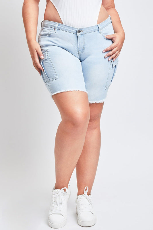 Low Rise Frayed Cargo Bermuda Shorts