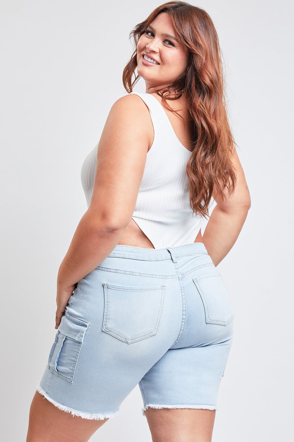 Low Rise Frayed Cargo Bermuda Shorts