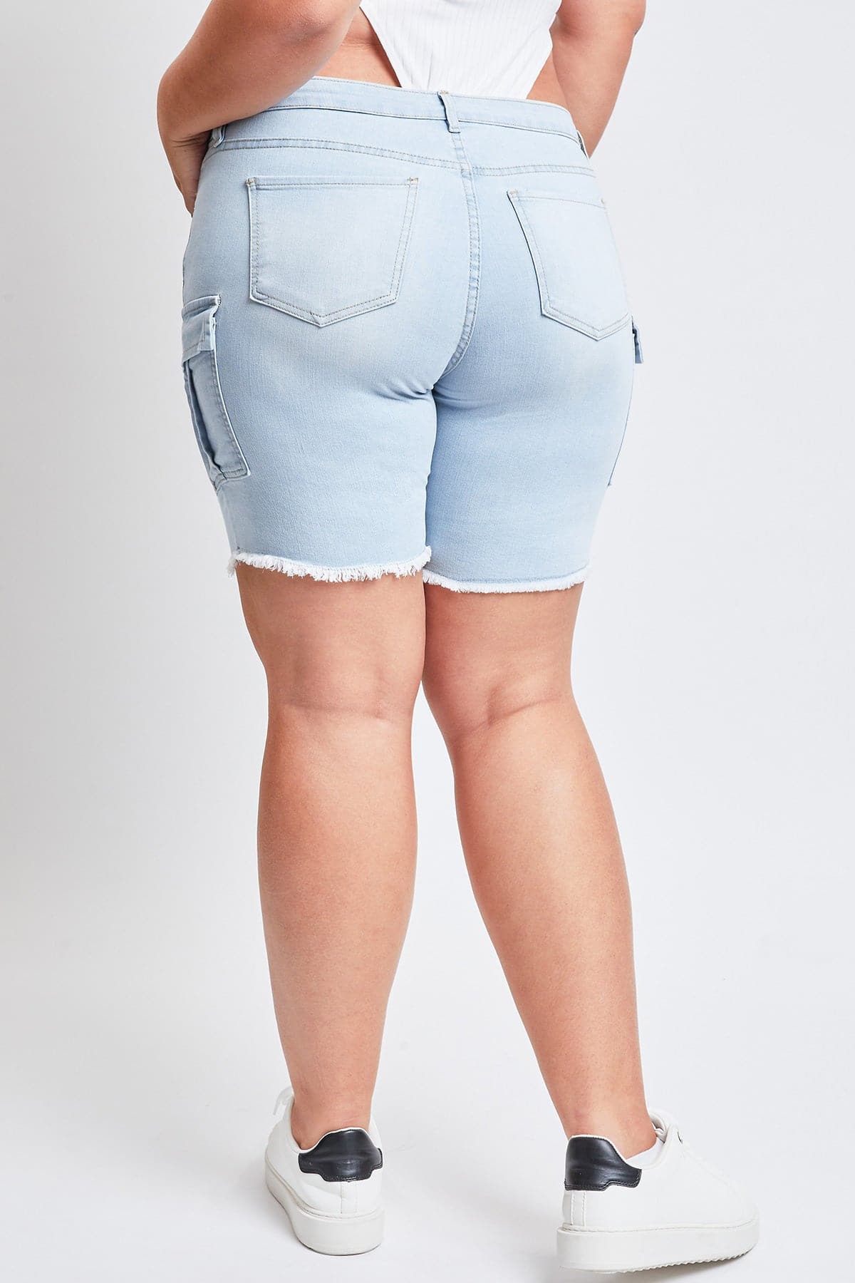 Low Rise Frayed Cargo Bermuda Shorts