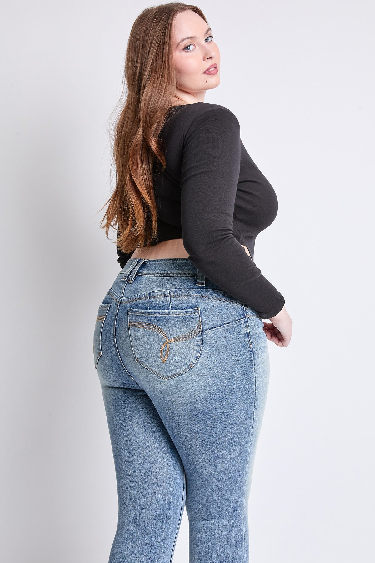 WannaBettaButt Mid Rise Embroidered Skinny Jean