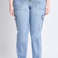 High Rise Elastic Waist Cargo Straight Leg Jeans