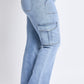 High Rise Elastic Waist Cargo Straight Leg Jeans