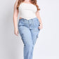 High Rise Elastic Waist Cargo Straight Leg Jeans