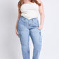 High Rise Elastic Waist Cargo Straight Leg Jeans