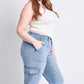High Rise Elastic Waist Cargo Straight Leg Jeans