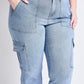 High Rise Elastic Waist Cargo Straight Leg Jeans