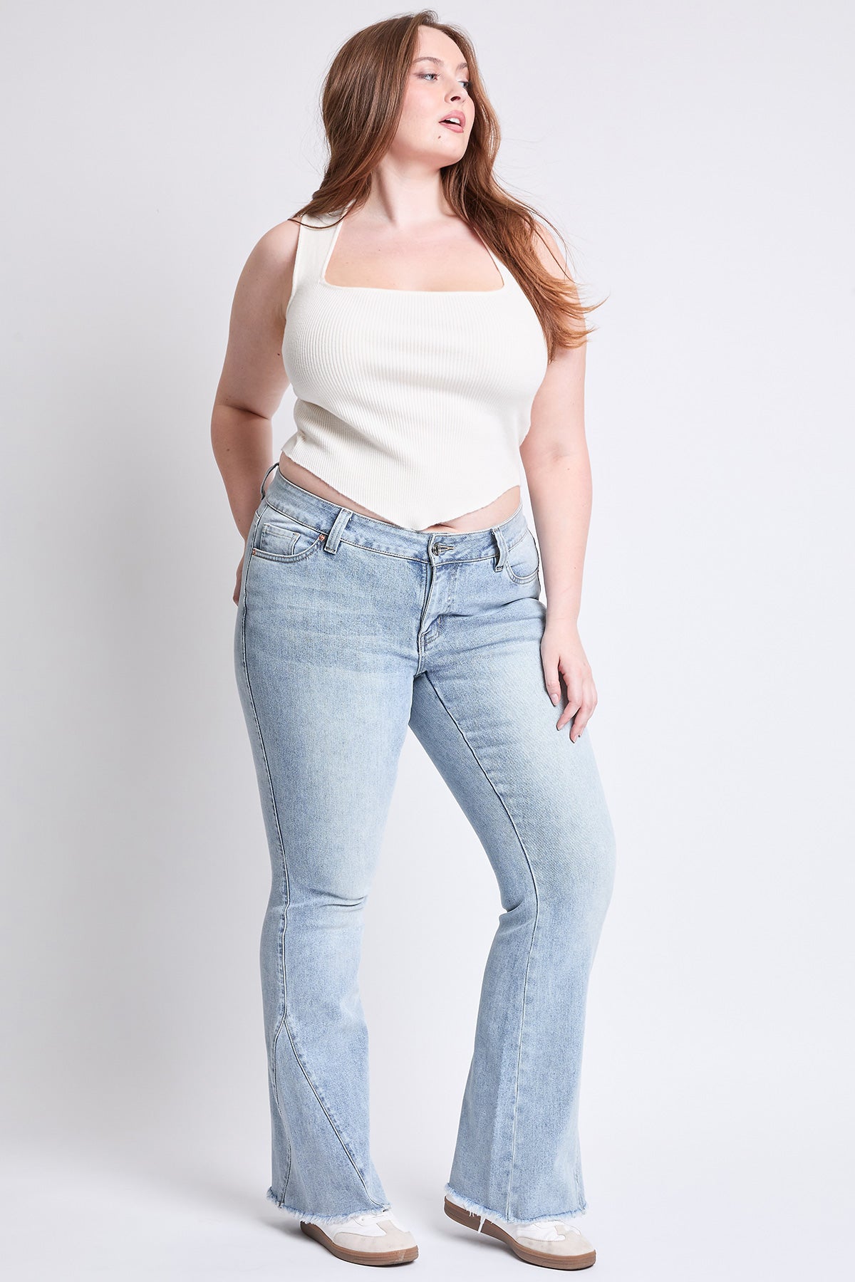 Low Rise Frayed Hem Flare Jeans