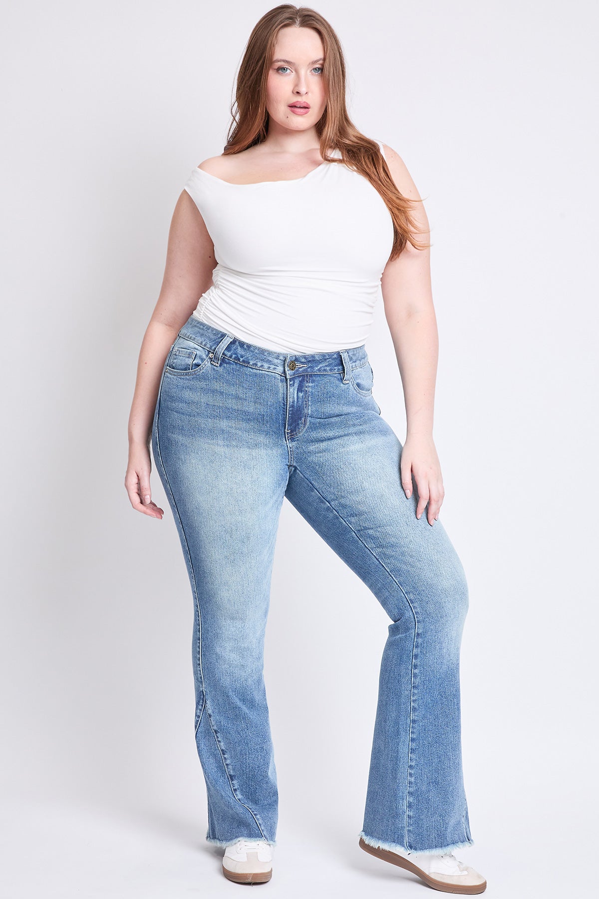Low Rise Frayed Hem Flare Jeans